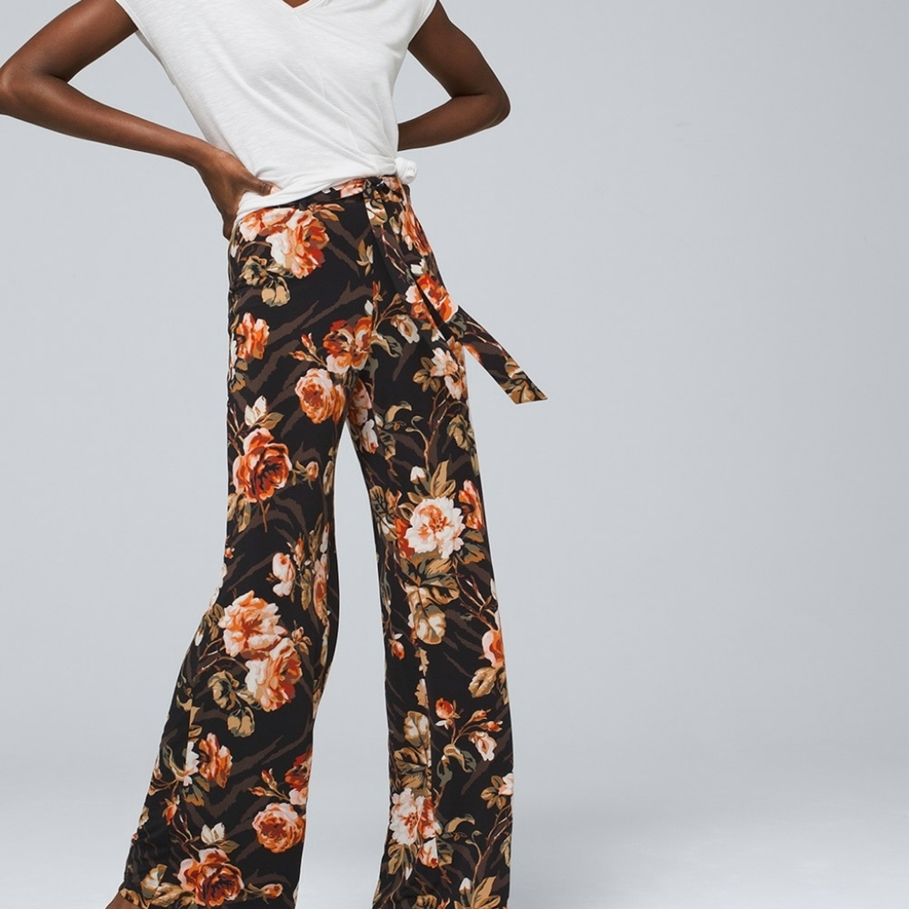 NWT FLORAL-PRINT JERSEY KNIT WIDE-LEG PANTS